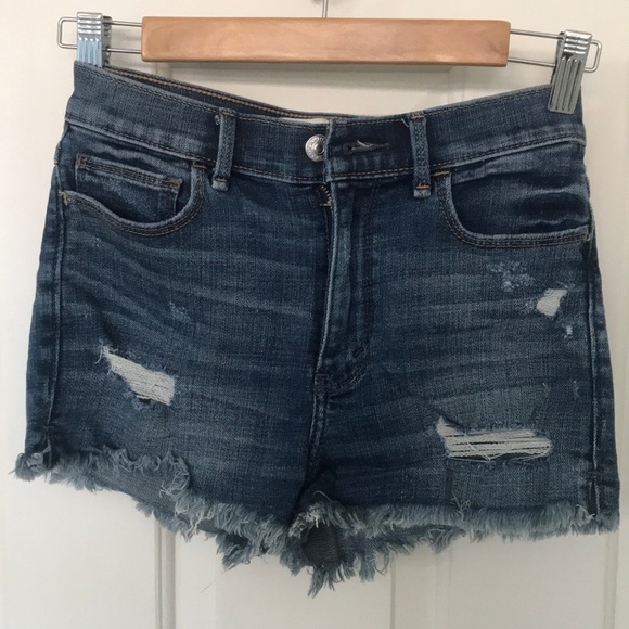 Abercrombie & Fitch Pants - A&F dark wash ripped high waist denim shorts